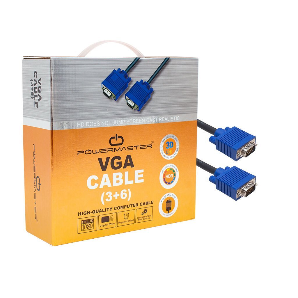 VGA KABLO 15 PİN 3+6 ERKEK/ERKEK 15M KUTULU POWERMASTER