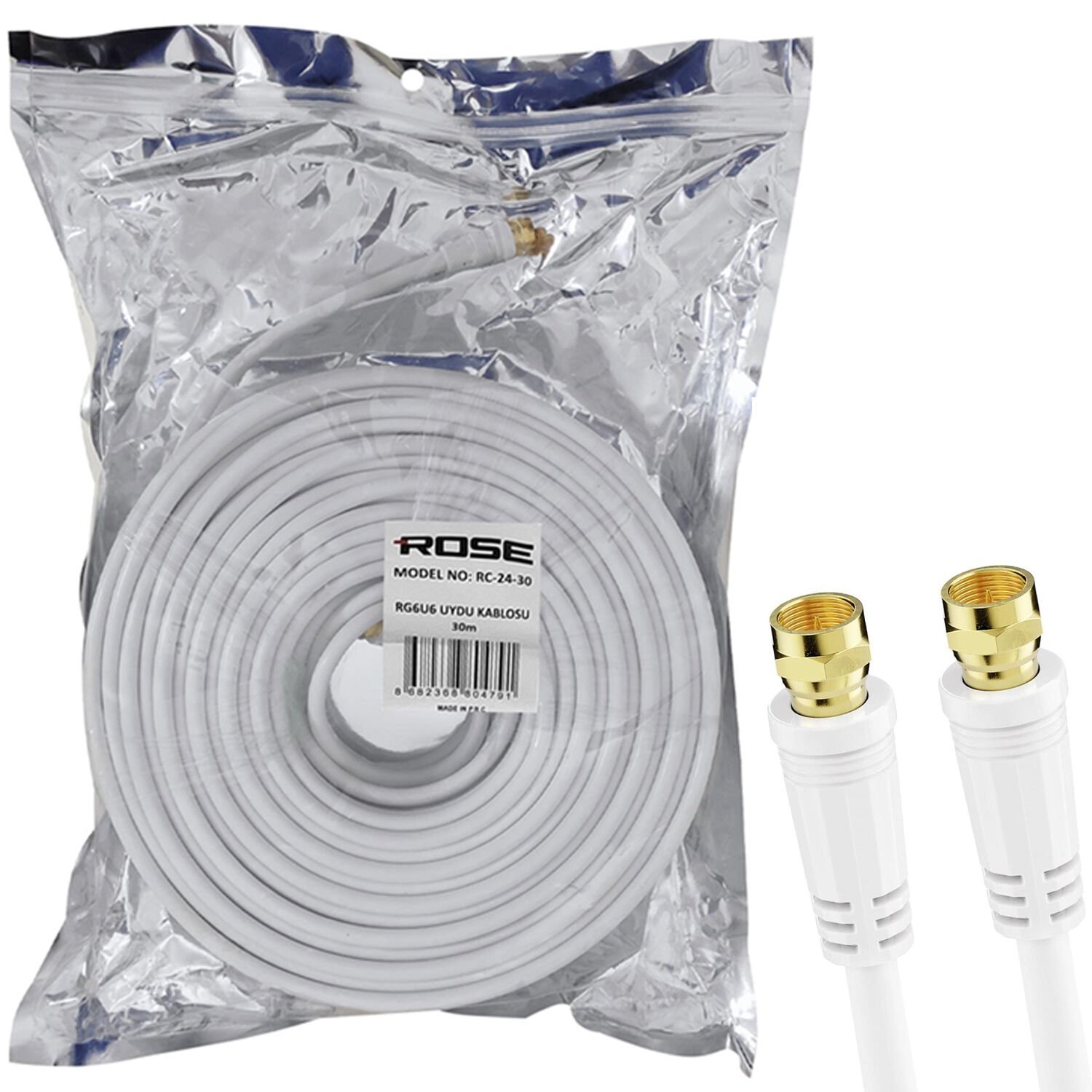 RG6 F Konnektörlü Hazır Kablo 30mt Rose RC-24-30