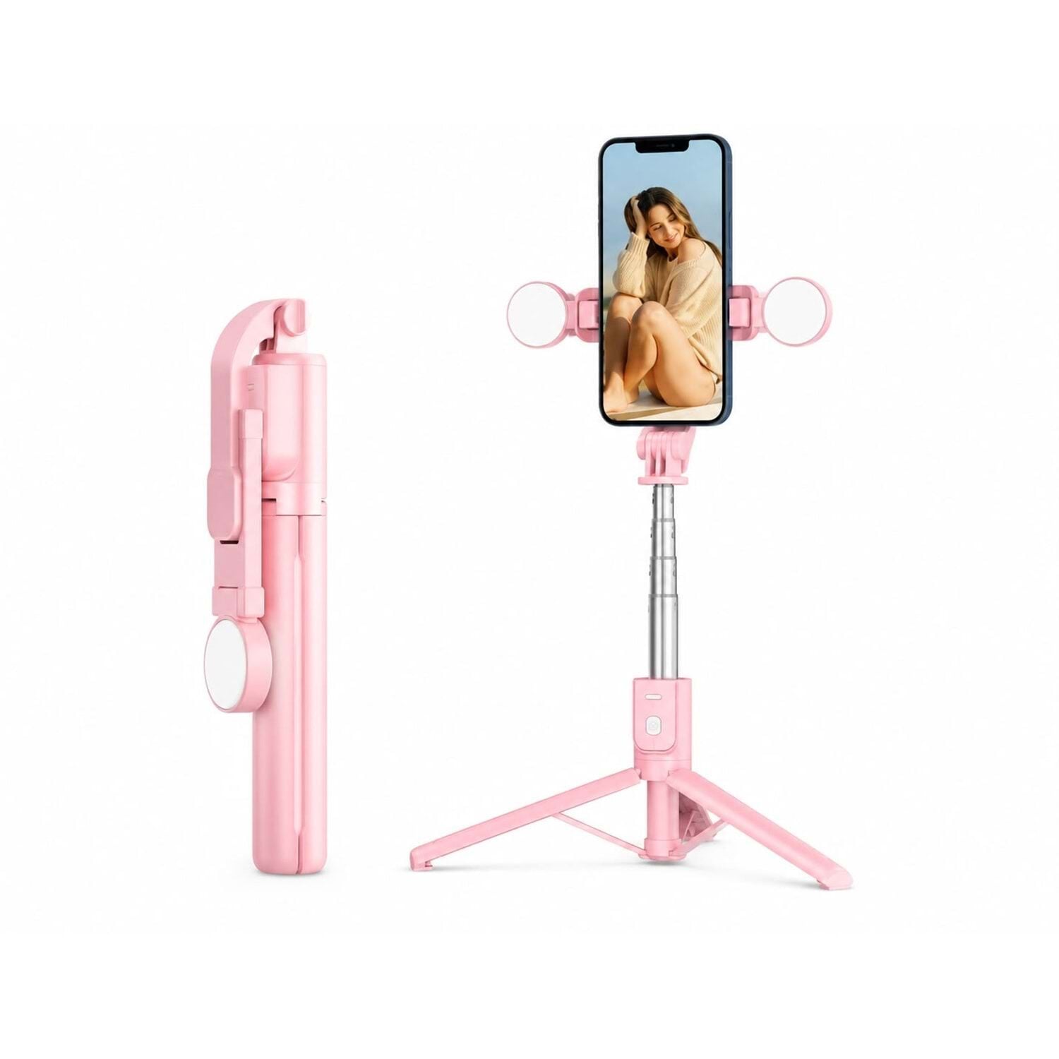 B11S Bluetooth Kumandalı Selfie Çubuğu ve Tripod Pembe