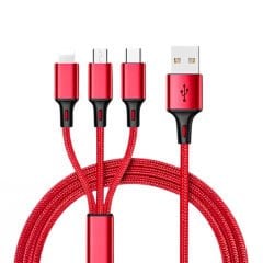 POWERMASTER PM-26336 3IN1 KIRMIZI 1.2 METRE (MICRO USB - LIGHTNING - TYPE C) TELEFON ŞARJ KABLOSU