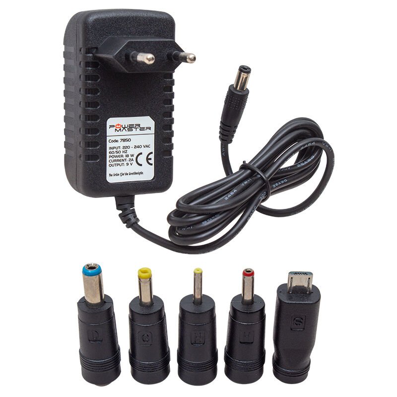 POWERMASTER PM-7850 9 VOLT - 2 AMPER 5 UÇLU UNIVERSAL TABLET ADAPTÖRÜ (MV-2016) VERİLİR