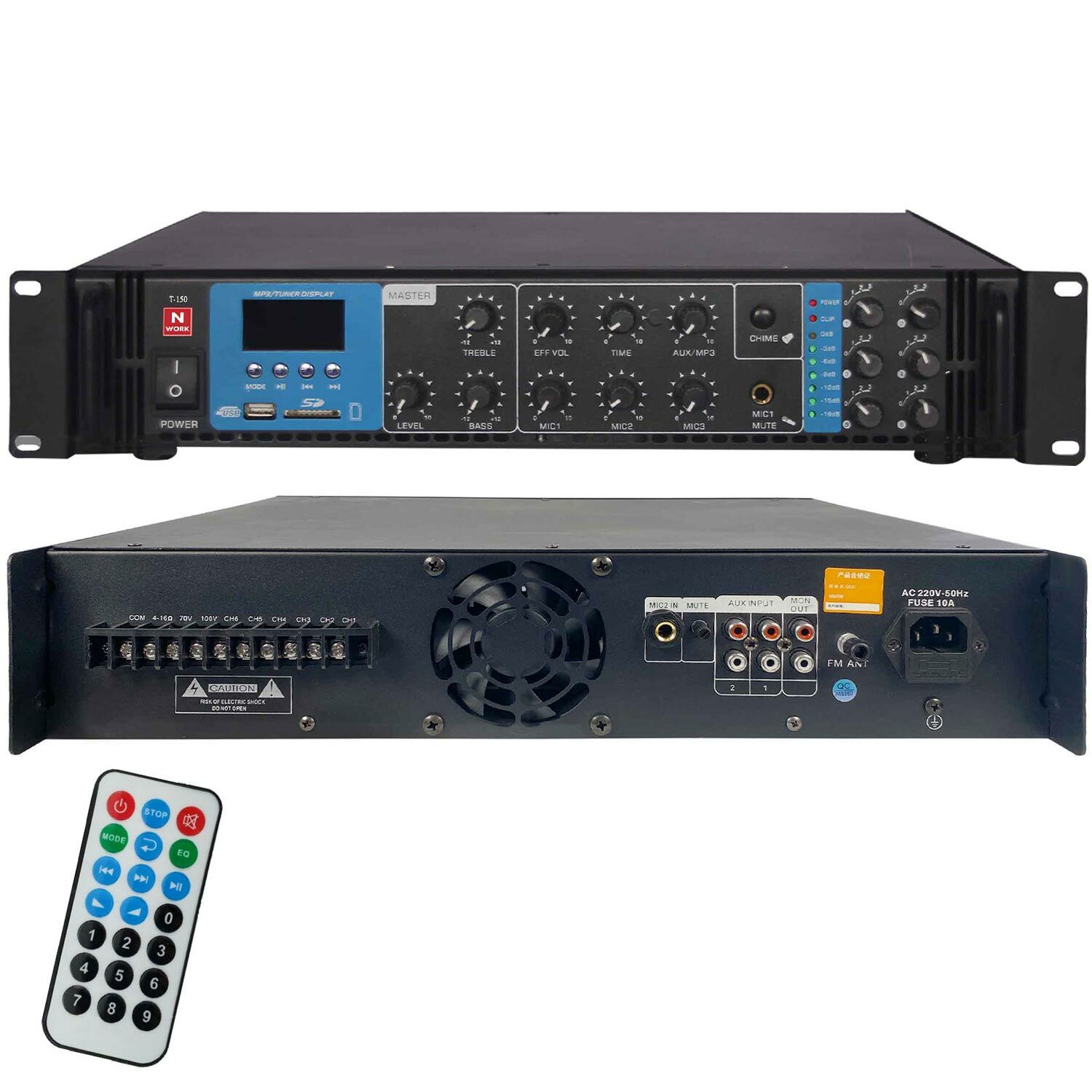 NWORK T-250 6 Bölge Anfi Mixer 250 Watt Trafolu Bluetooth Usb