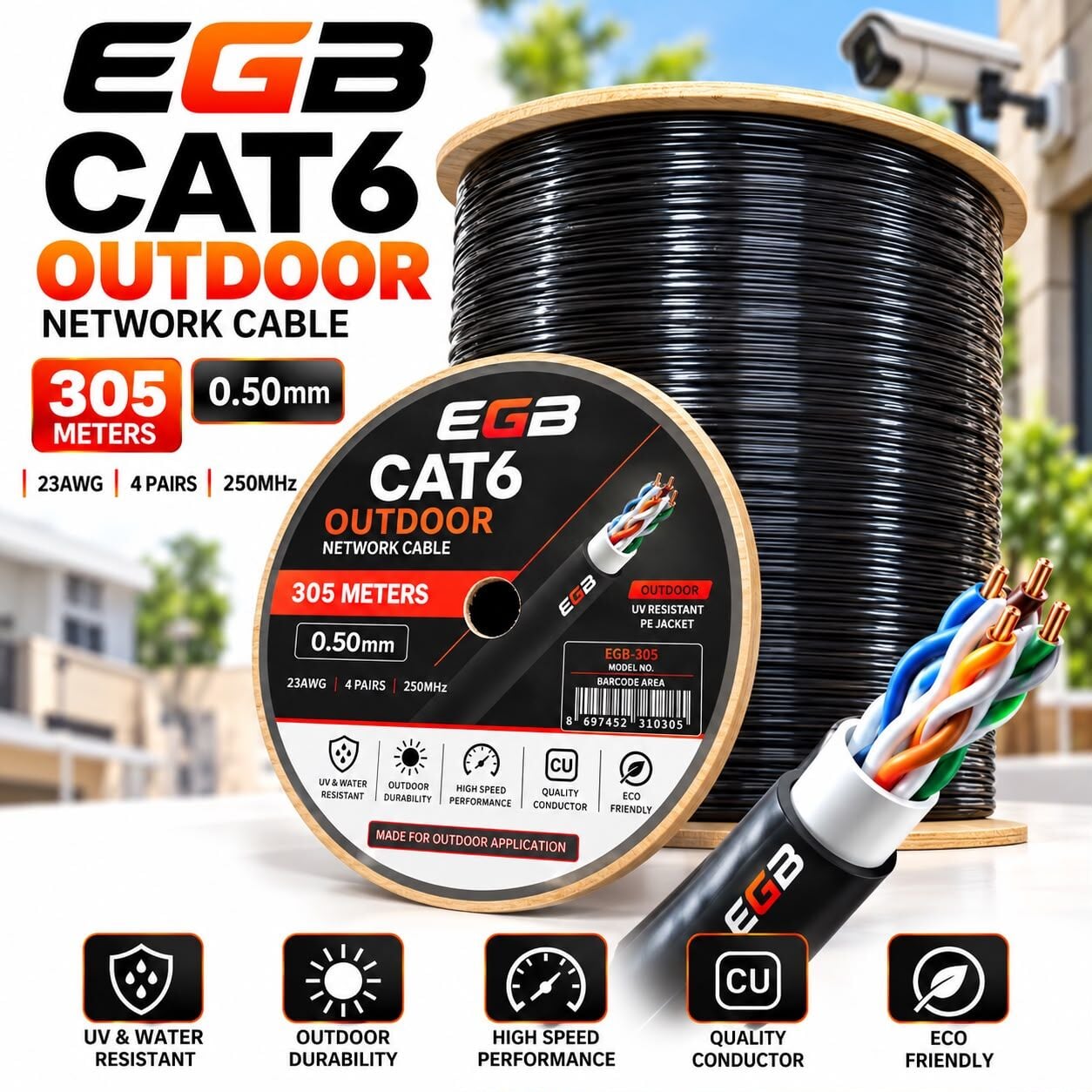 EGB EG-305 CAT6 305MT DIŞ ORTAM KABLO 0,50mm