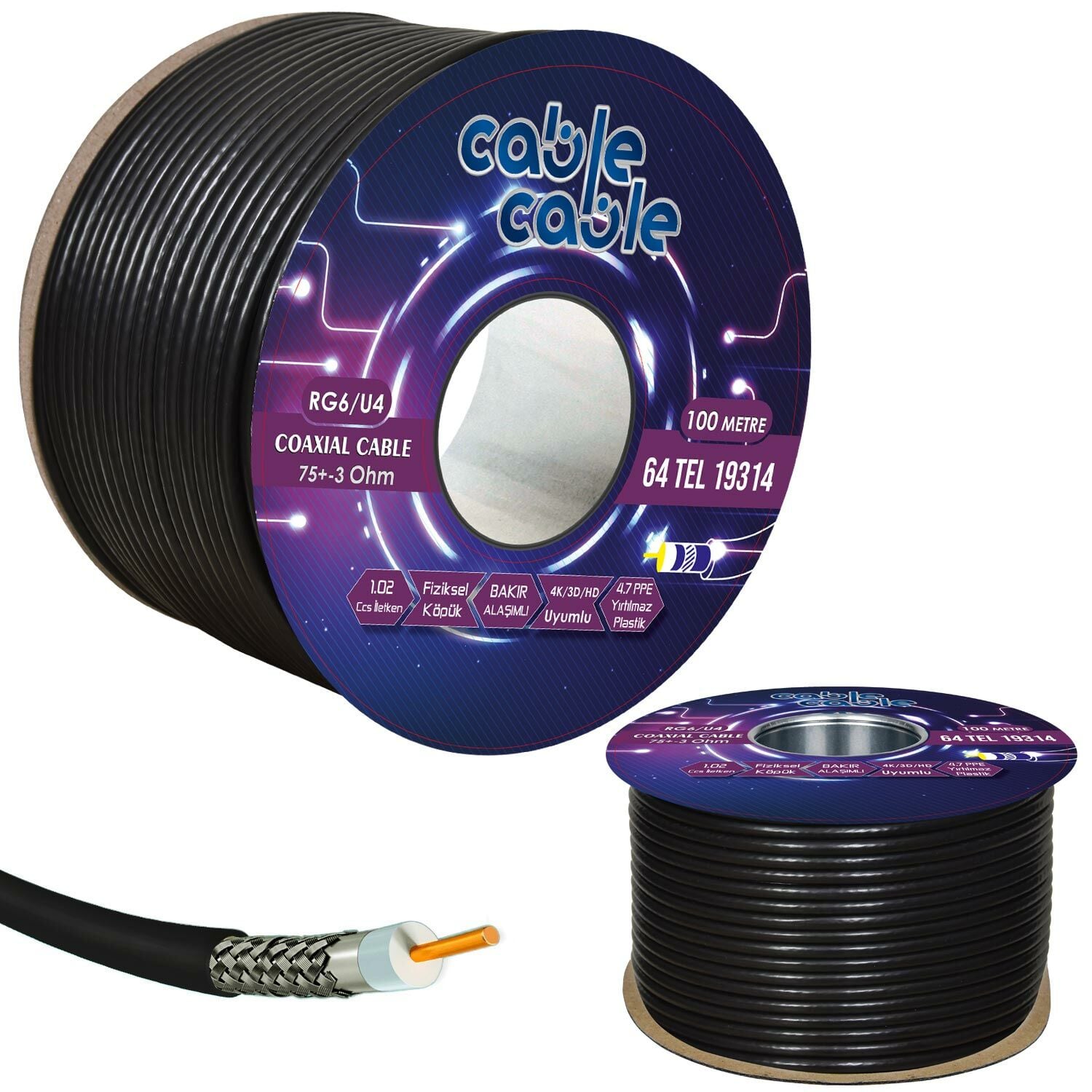 ANTEN KABLOSU RG6/U4  64TEL 100MT SİYAH CABLECABLE