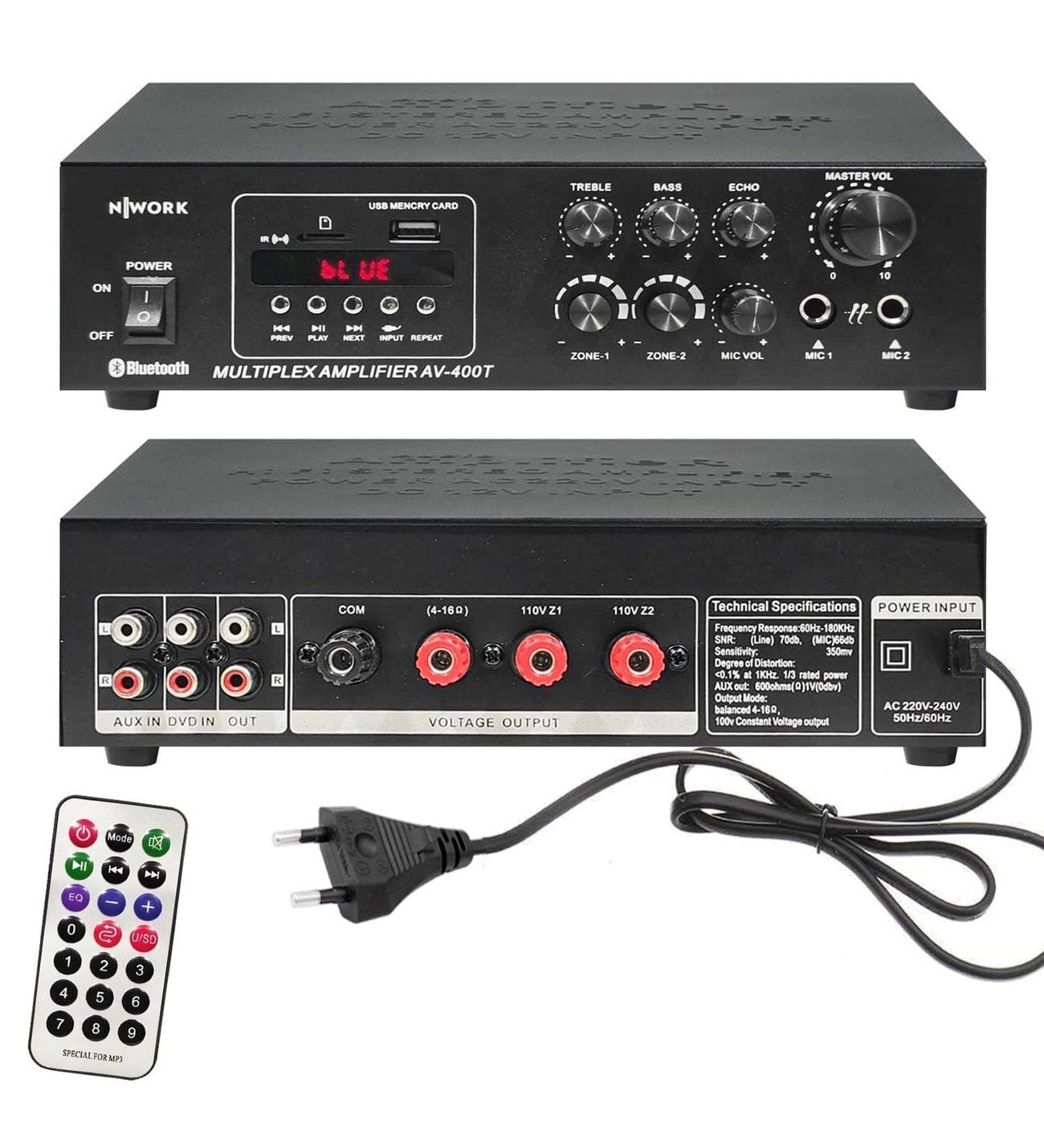 Nwork Av-400t Anfi 200 Watt 220v Trafolu 2 Kanal Dijital Bluetooth Usb Sd
