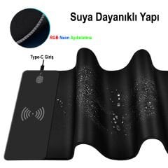 POWERMASTER PM-25115 XL RGB GAMİNG MOUSE PAD WIRELESS TELEFON ŞARJ DESTEKLİ 14 MODLU 300X800X4MM