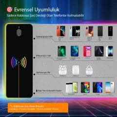 POWERMASTER PM-25115 XL RGB GAMİNG MOUSE PAD WIRELESS TELEFON ŞARJ DESTEKLİ 14 MODLU 300X800X4MM