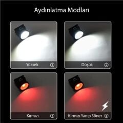 Powermaster WH-9968B Cob 2 Beyaz + 2 Kırmızı Işık 4 Modlu Solar Kafa Lambası