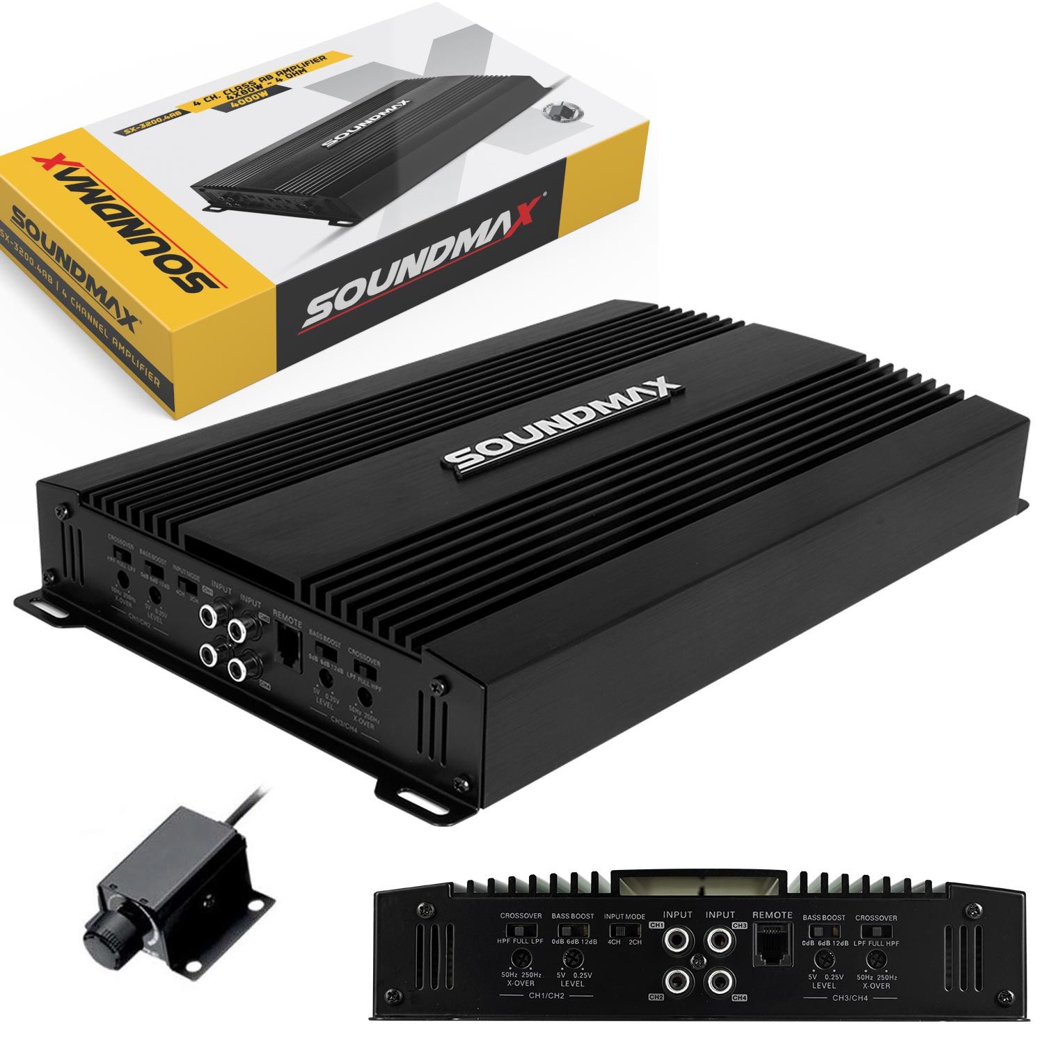 SOUNDMAX SX-3200.4 Oto Anfi Stereo 4000 Watt 4 Kanal Bass Kontrol