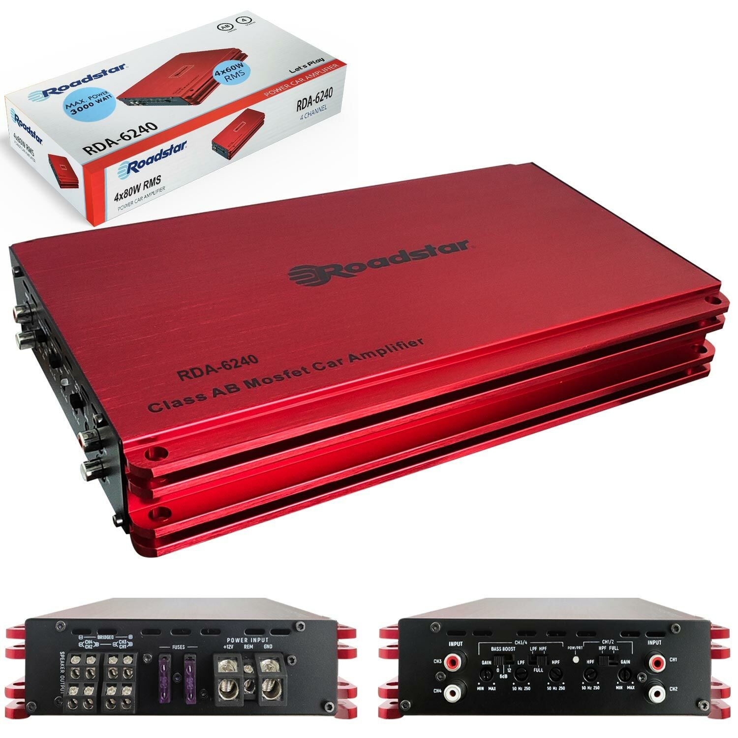 ROADSTAR RDA-6240 Oto Anfi Stereo 3000 Watt 4 Kanal