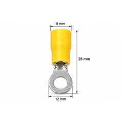 PowerMaster PM-39079 4-6mm2 Kesit 28x12x8mm Soket Sarı İzoleli Kablo Pabucu (100'lü Paket)