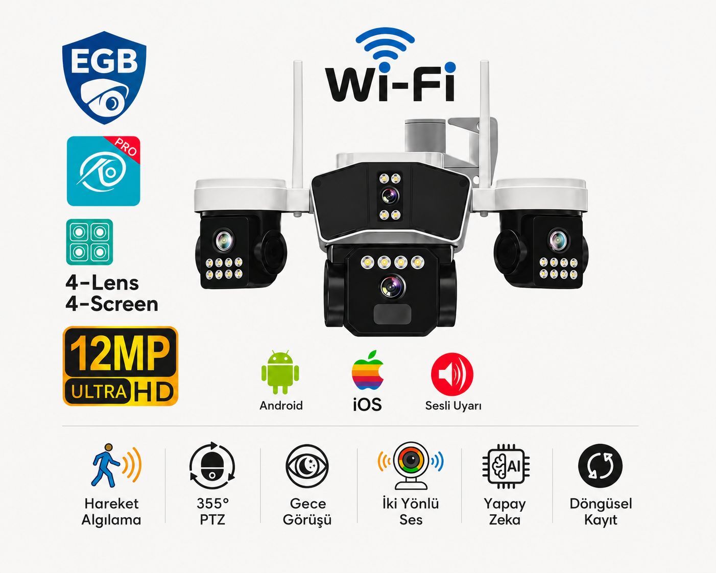 O-KAM OK-206 PLUSW 4 LENS PTZ WİFİ