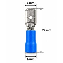 PowerMaster PM-39061 1,5-2,5mm2 Kesit 22x6x6mm Soket Mavi İzoleli Kablo Pabucu (100'lü Paket)
