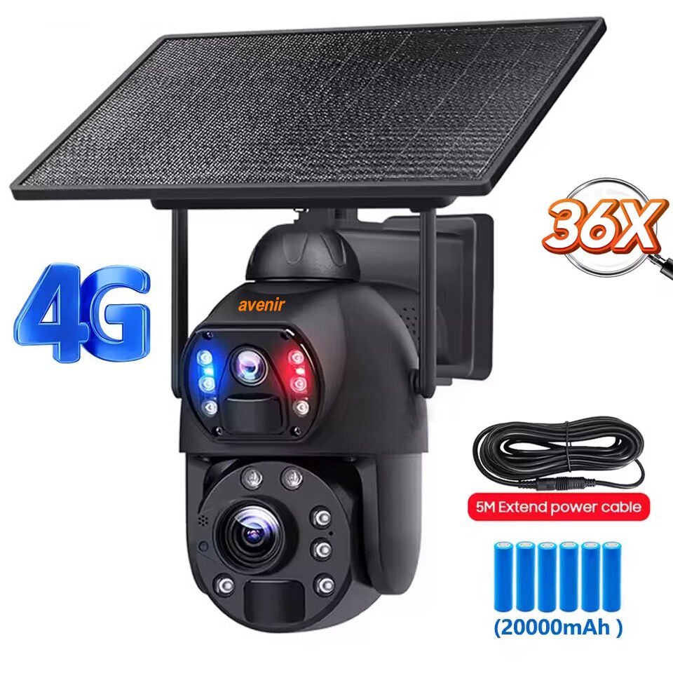 AVENIR AV-S436X 6MP 36X Zoom Alarm Işıklı 2 Kameralı Solar PTZ 4G Sim Kartlı Kamera