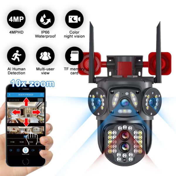 AVENIR AV-S314 12MP 3 Lens Alarm Renkli Gece Görüş Otomatik İzleme Wifi Güvenlik Kamerası