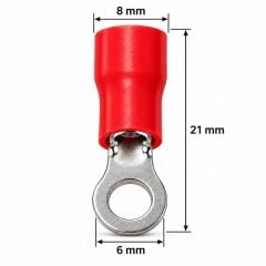PowerMaster PM-39069 0,5-1,5mm2 Kesit 21x8x6mm Soket Kırmızı İzoleli Kablo Pabucu (100'lü Paket)