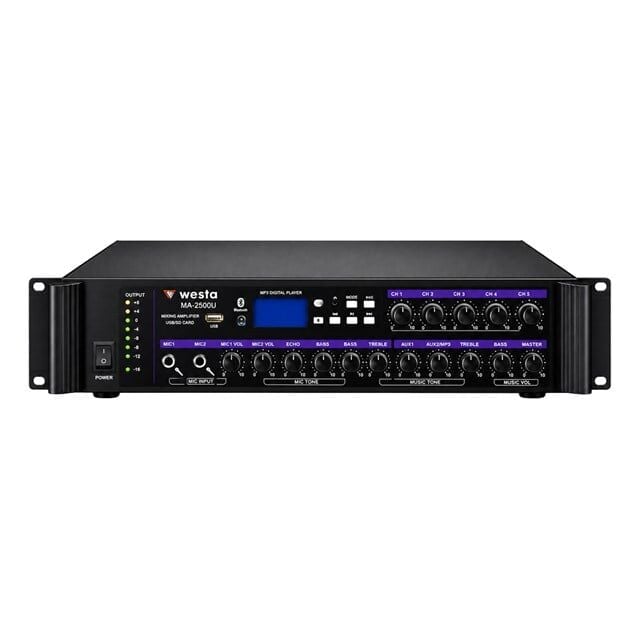 Westa WM-2500U 500 Watt 100V-70V-8 Ohm USB-SD-BT 6 Bölgeli Trafolu Mixer Amfi