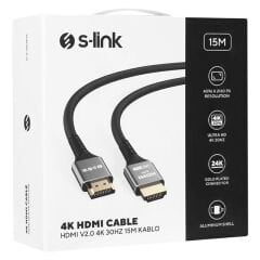S-Link SLX-HD4K15 15 Metre 4K 30Hz Metal Uçlu HDMI Kablo (V2.0 Uyumlu)