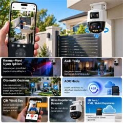 Imou IPC-PS70FP-10M0 Cruiser Dual PS70F Çift Lens (sabit + Pt) Poe İki Yönlü Ses Renkli Gece Görüş 10MP Dome Kamera