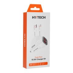 Hytech HY-X46 Type-C Kablolu 3.1A Hızlı Şarj 2 USB Beyaz Araç Şarj Cihazı (B-01)