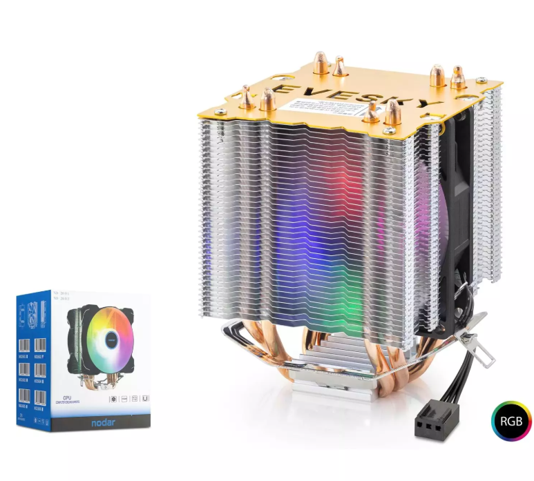 NODAR ND-2604 CPU İşlemci Kule Tipi Soğutucu 500 Serisi Çift Fanlı 4 Bakır Borulu RGB - Siyah