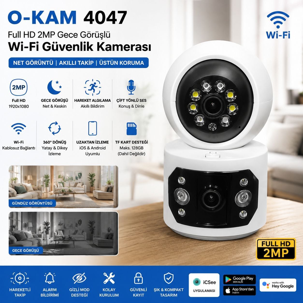 O-KAM-4047 2MP MASA ÜSTÜ ÇİFT KAMERA