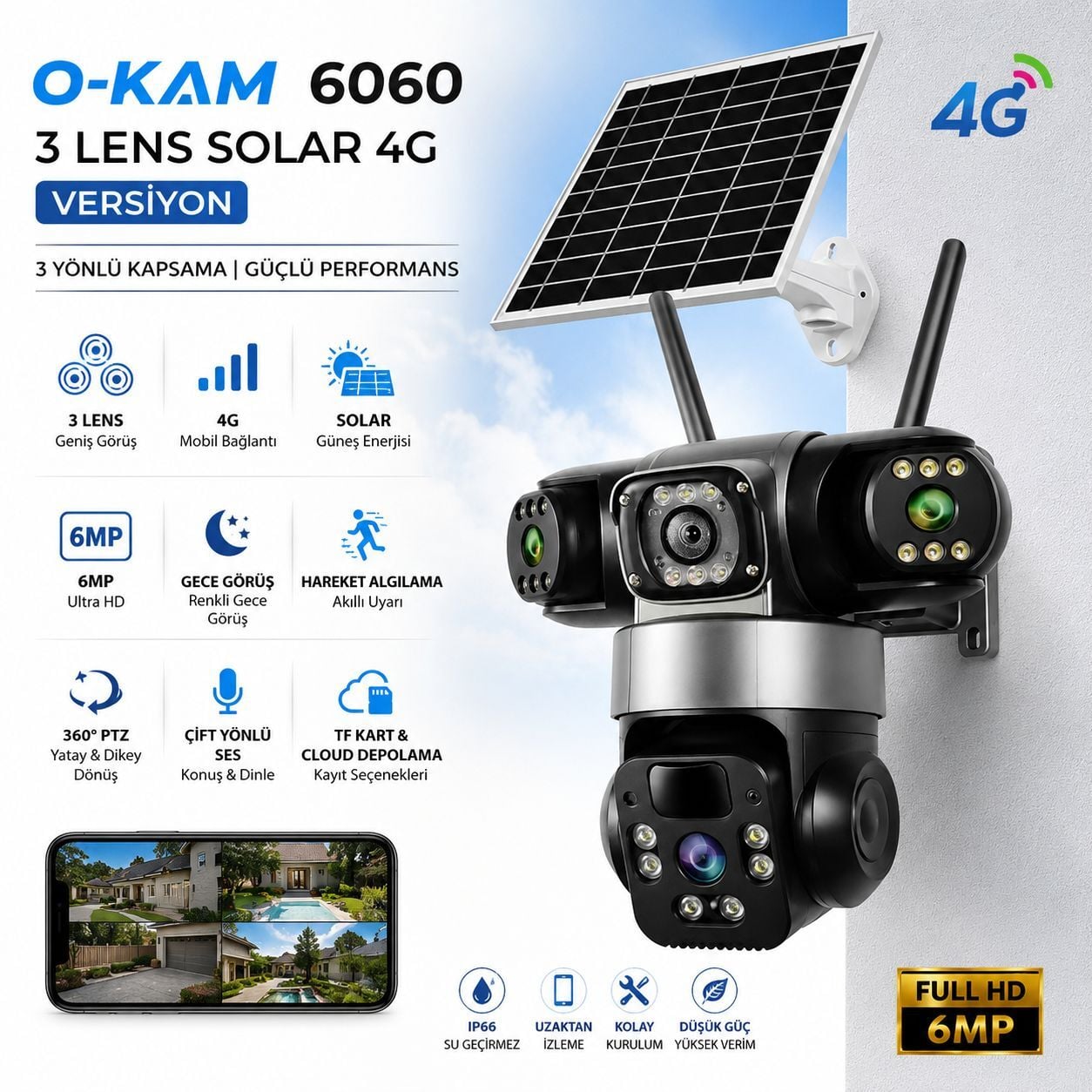 O-KAM 6060 3 LENS SOLAR 4G VERSİYON (KOLİ 12)