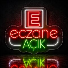 Eczane AÇIK Neon LED Tabela 65x55 cm