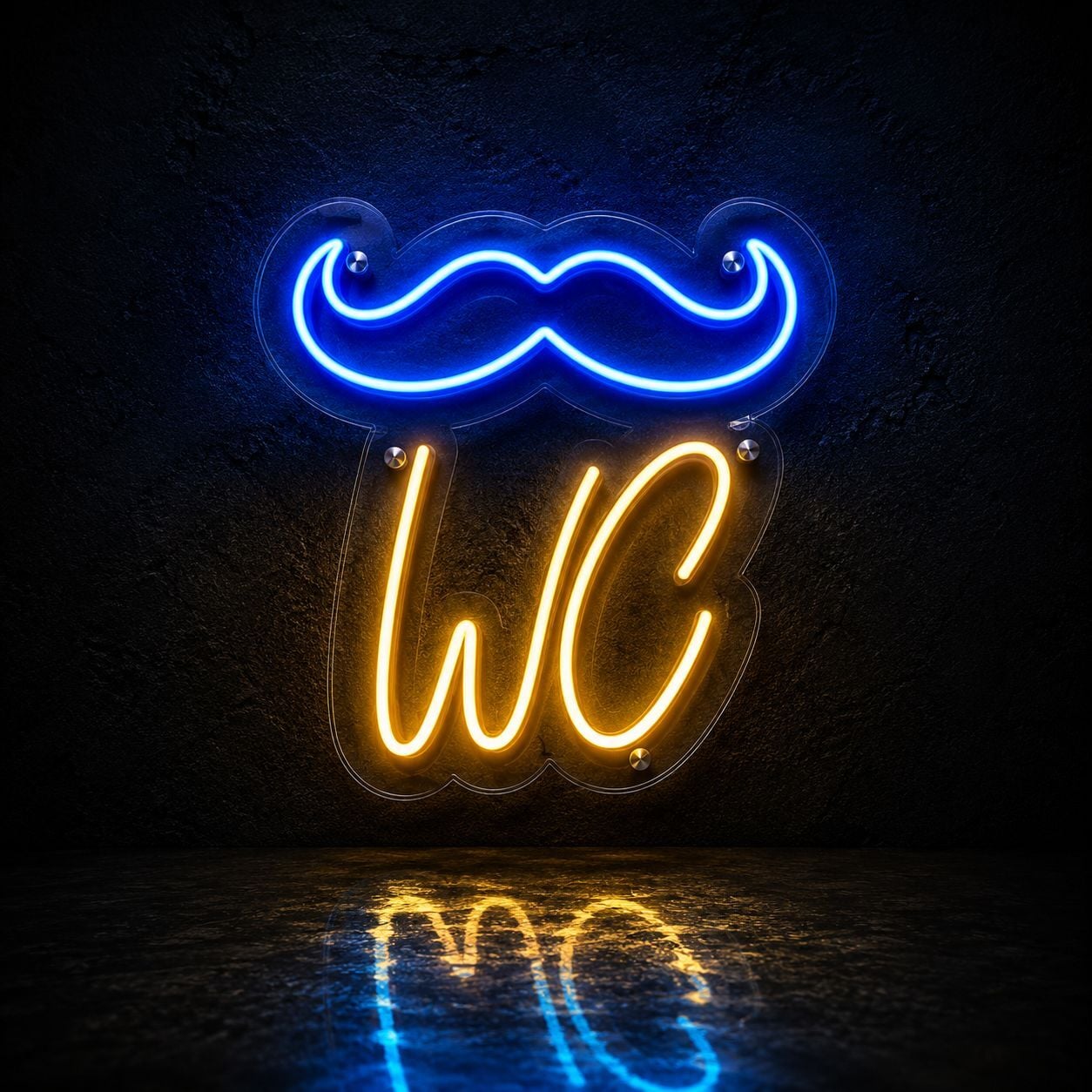 WC Erkek Bıyık Figürlü Neon LED Tabela 25x30 cm