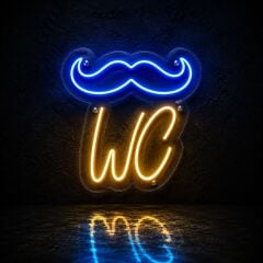 WC Erkek Bıyık Figürlü Neon LED Tabela 25x30 cm