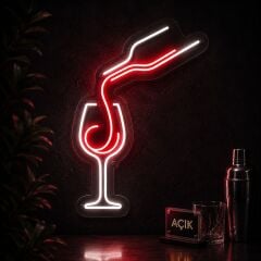 Kadehe Dökülen Şarap Neon LED Tabela 40x50 cm