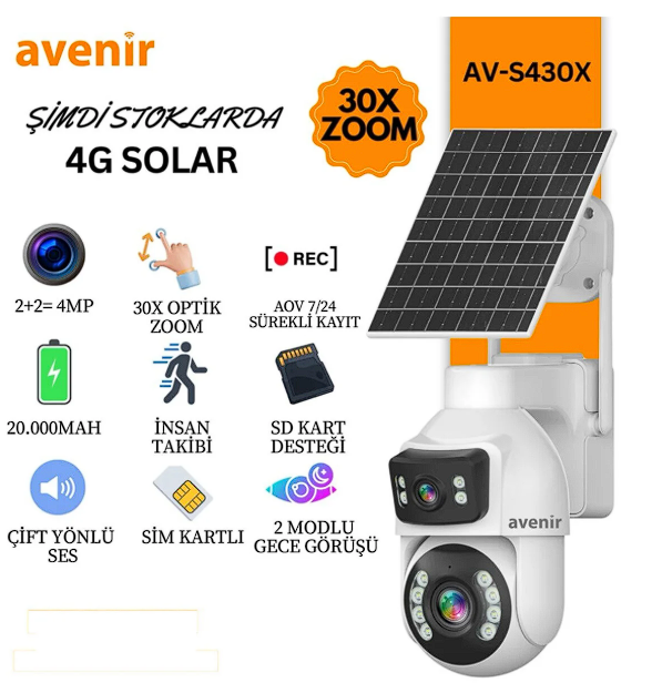 Avenir Av-s430X 2 Panelli 30X ZOOM Çift Kameralı E-sim AOV TEKNOLİSİ Destekli