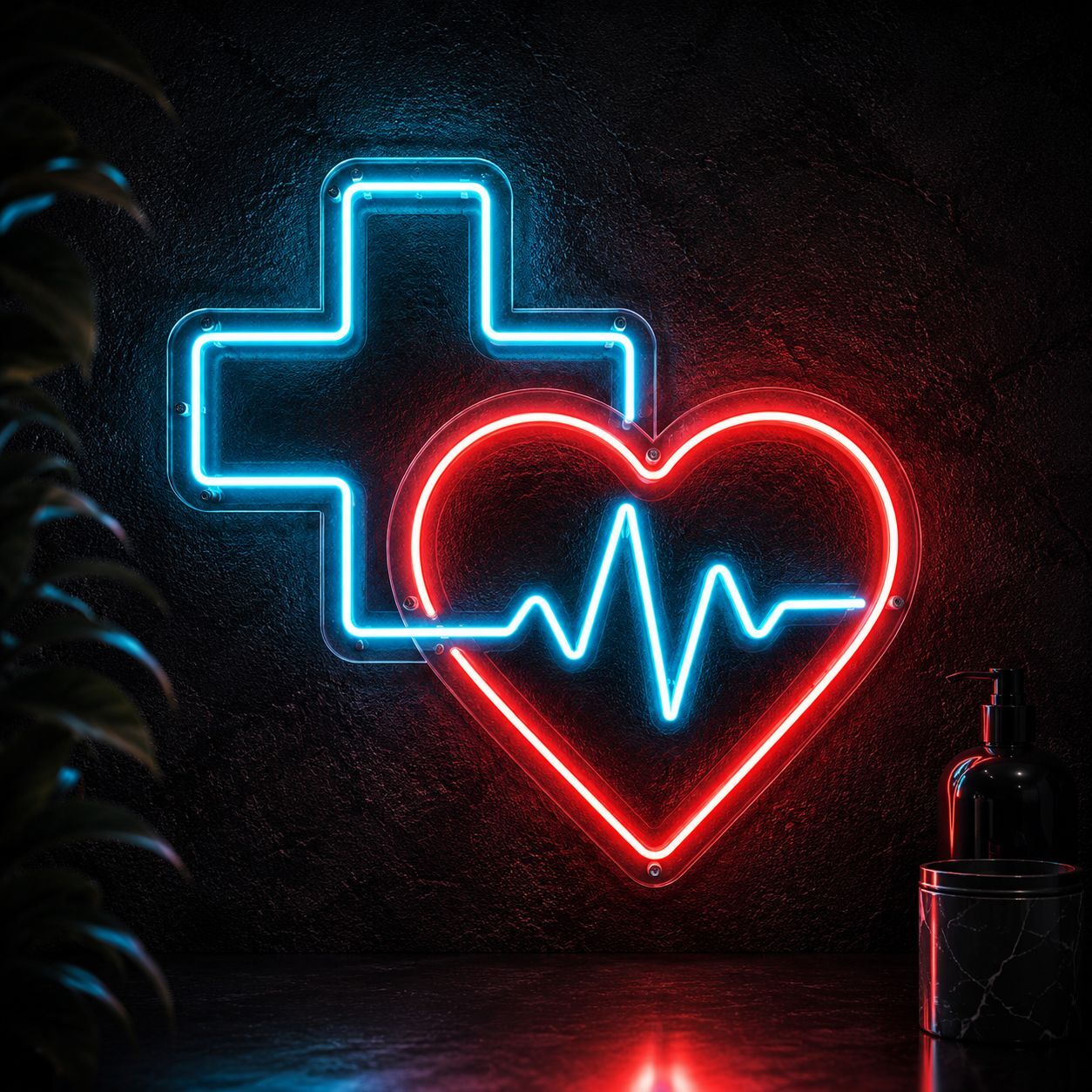 Sağlık Kalp Işıklı Neon LED Tabela