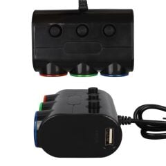 Olesson 1523 12-24V Çift USB Girişli 120W 80cm Kablolu 3'LÜ Araç Çakmak Çoklayıcı