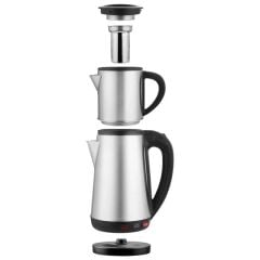 Crown CRW-2201 1800W 1.8 - 0.8 Litre Çelik Hazneli Çaycı Mutfak Kettle Demlikli Ve Süzgeçli Inox