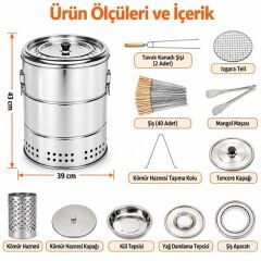 Sunup SN-38918 Dumansız Paslanmaz Çelik Kömürlü Barbekü Izgarası
