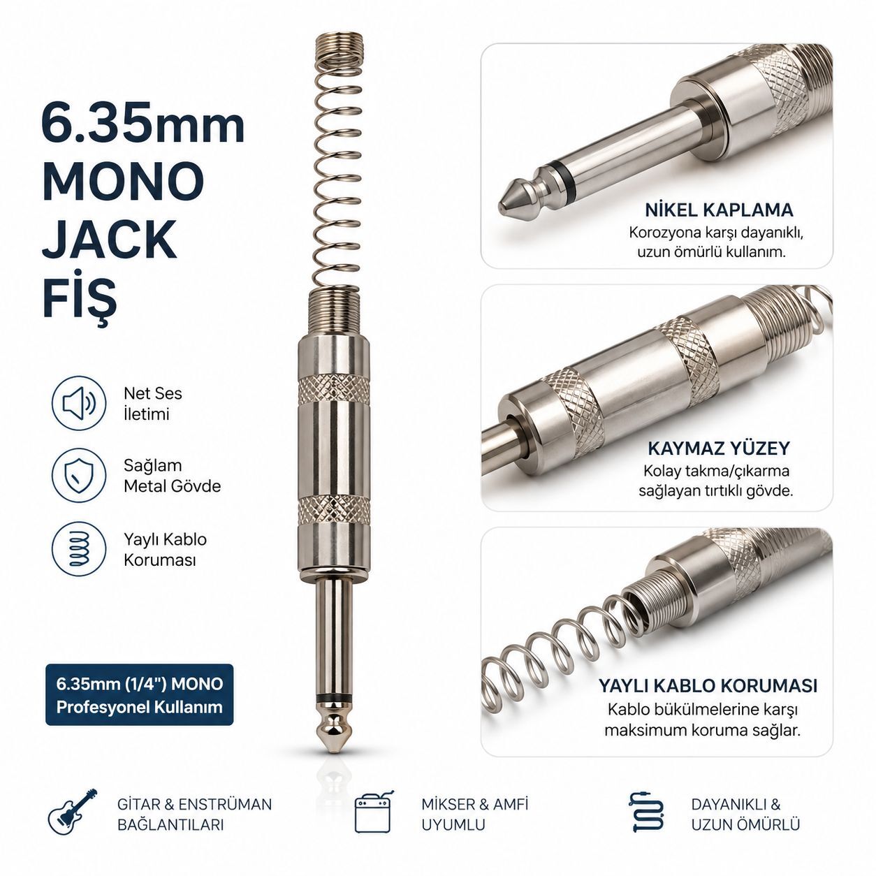 6.3mm Mono Jak Erkek Metal yaylı (ÇK-17)