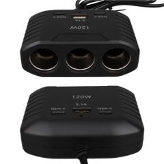 Olesson 2012 12-24V Çift TYPE-C - Tek USB Girişli 120W 80cm Kablolu 3'LÜ Araç Çakmak Çoklayıcı