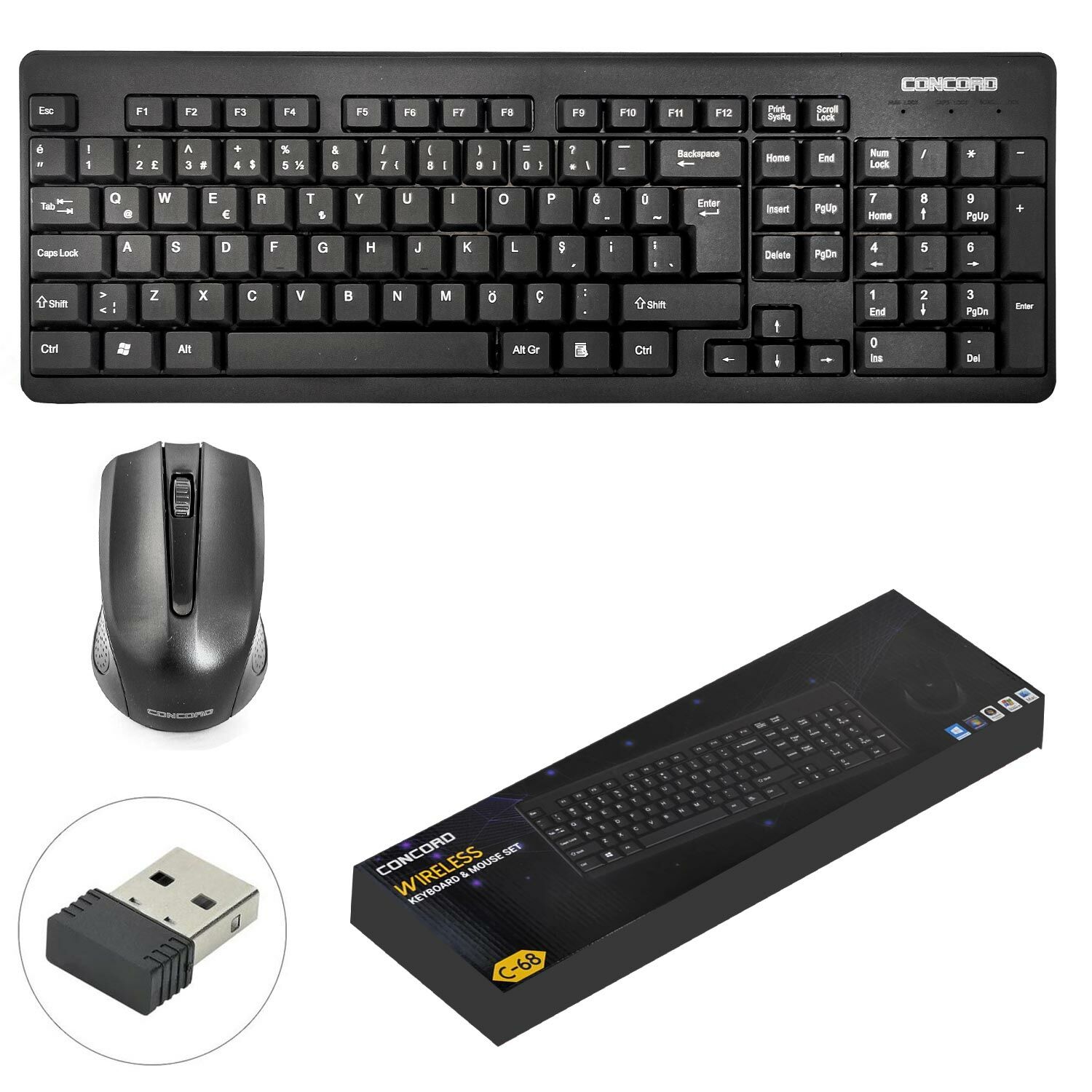 CONCORD C-68 Kablosuz Klavye Q Türkçe Multimedia + Mouse Seti