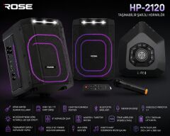 Rose HP-2120 Partybox Kablosuz El Mikrofonlu Sarjlı Bluetooth 8' Hoparlör