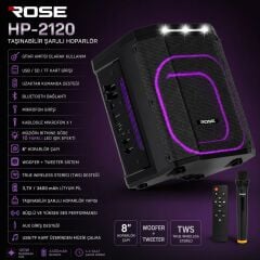 Rose HP-2120 Partybox Kablosuz El Mikrofonlu Sarjlı Bluetooth 8' Hoparlör