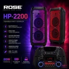Rose hp-2200 Partybox Kablosuz El Mikrofonlu Sarjlı Bluetooth Dual 6.5' Hoparlör