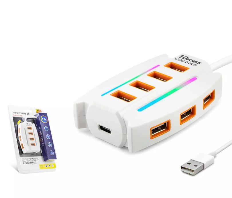 HADRON HDX-7037 USB Hub 7 Renk LED 10 Port 1.2 m - Beyaz (AVD-233)