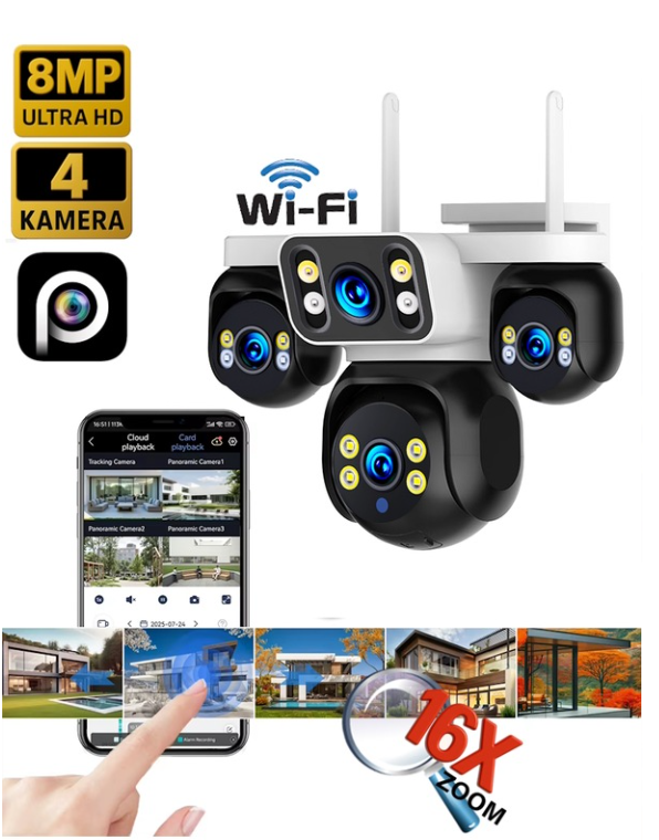 ES-5804 8MP 4 Kameralı Wifi 16X Zoom HiEasy Gece Görüş Çift Yönlü Ses Uzaktan İzleme Kişi Takibi Türkçe