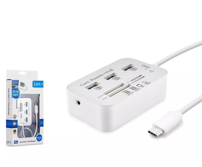 HADRON HDX-7029 Type-C USB 3.0 Combo Hub Kart Okuyucu 7 Port 5 Gbps - Beyaz