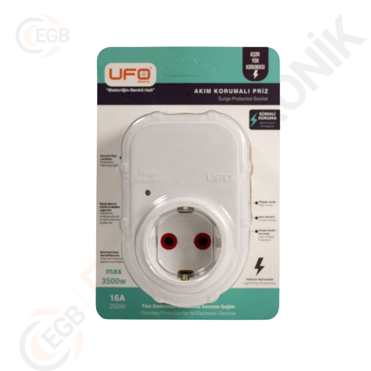 UFO TEKLİ AKIM KORUMALI PRİZ BEYAZ UFO UAK-102 (D-49) - (D-55)