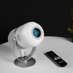 Everest PJ09 Beyaz Mini Taşınabilir 1280*720P 4500 Lümen 150 ANSIL Android 9.0 Ekran Yansıtmalı Metal Tripodlu HD