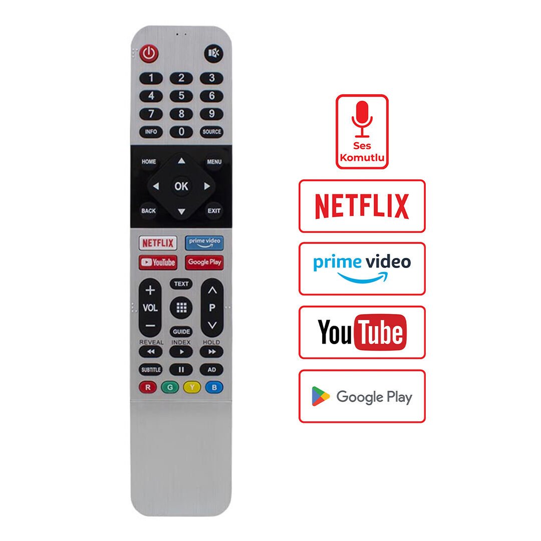 HUAYU KL RM-L1659 SES KOMUTSUZ ARÇELİK-BEKO-GRUNDIG NETFLIX-YOUTUBE-PRIME VIDEO-GOOGLE PLAY TUŞ  LCD LED TV KUMANDA