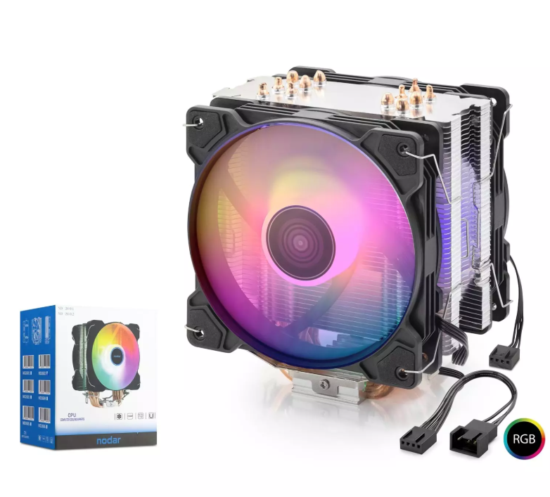 NODAR ND-2602 CPU İşlemci Kule Tipi Soğutucu Çift Fanlı 6 Bakır Borulu RGB - Siyah