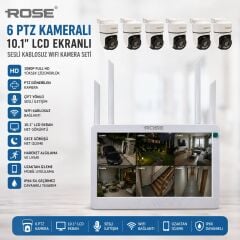 Rose 6 PTZ Kameralı 10.1'' Lcd Ekranlı Sesli Kablosuz Wifi Kamera Seti